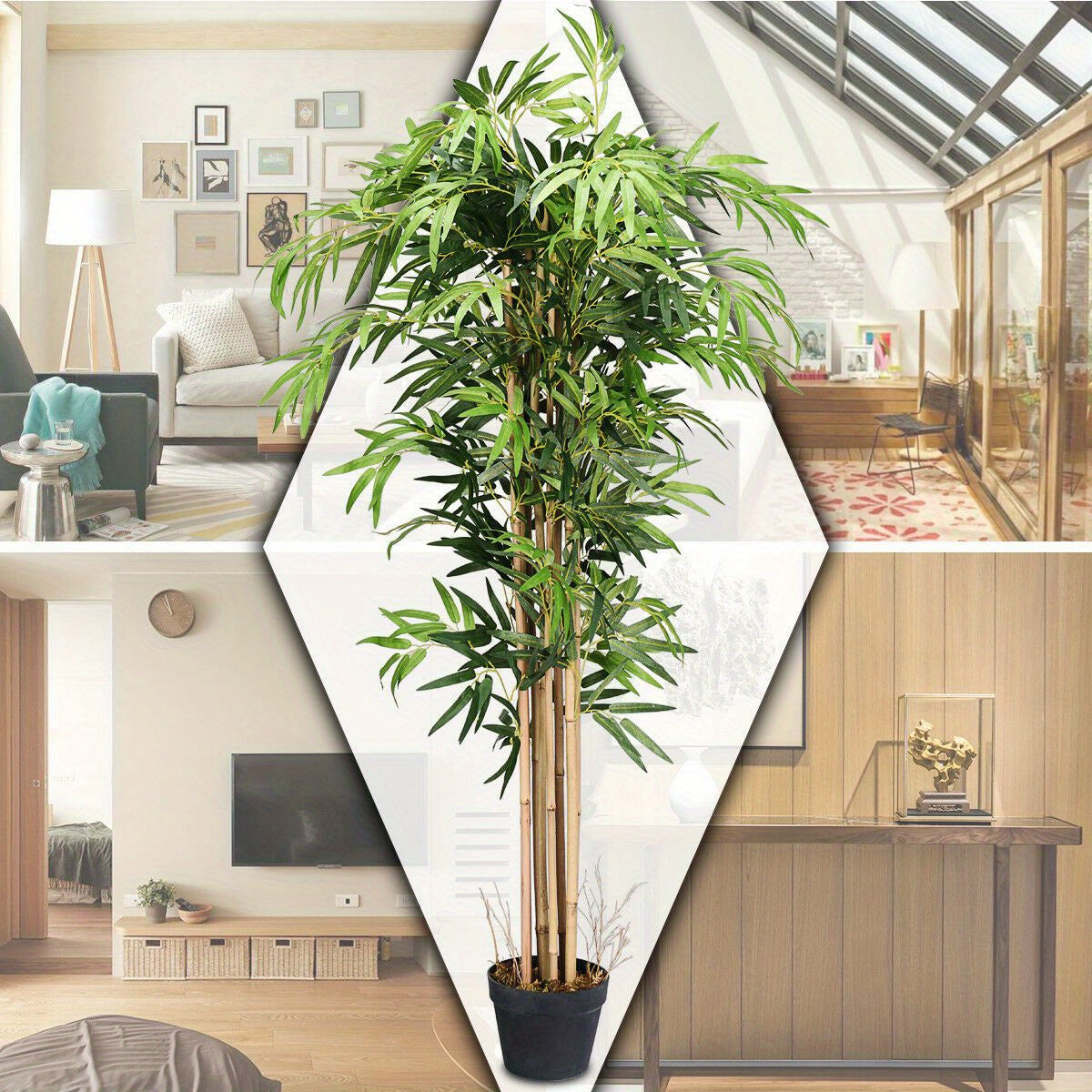 TANGKULA 5 Pieds Bambou Artificiel Soie Arbre Vert Intérieur-Extérieur Décoration Maison Planteur Décoratif