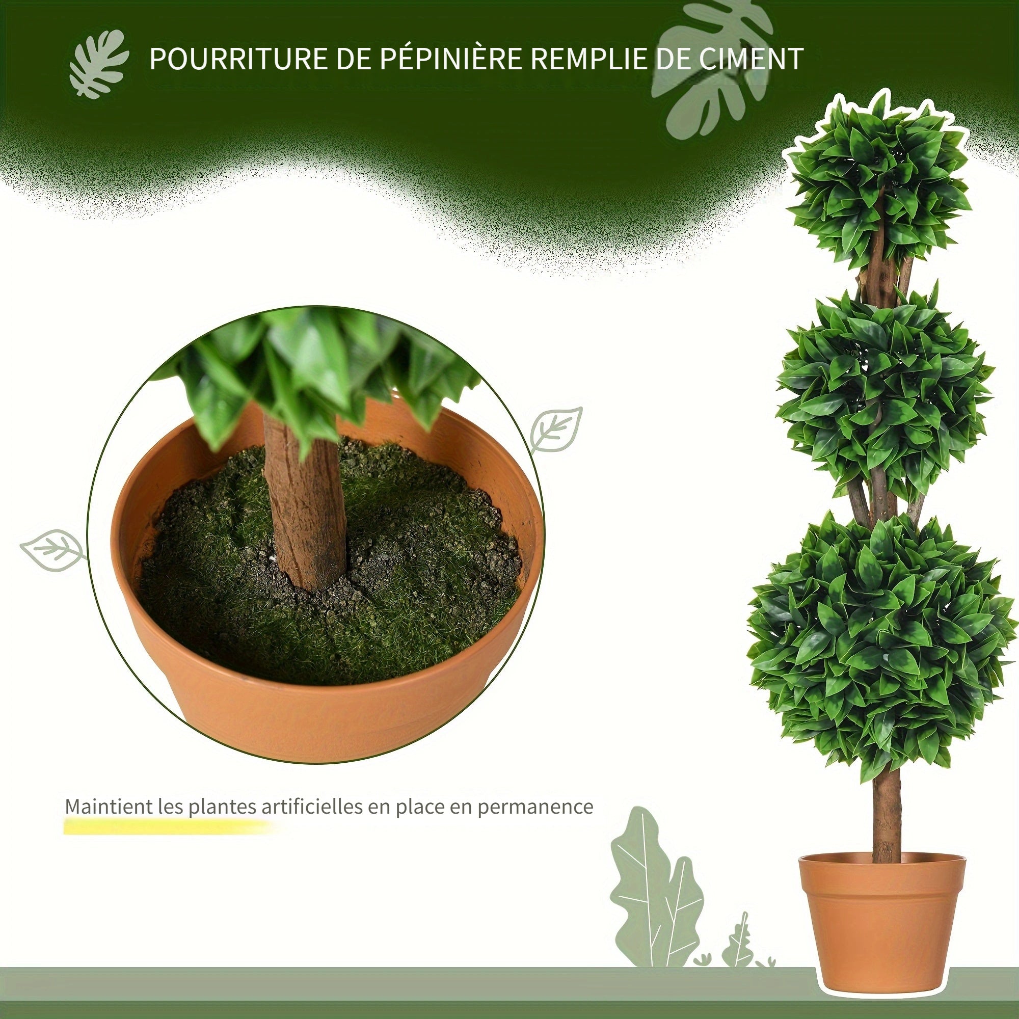 Ensemble de 2 boules topiaires artificielles en buis de 3 pi (35.5 po), plantes artificielles en pot, plantes vertes décoratives pour la maison, le bureau, l'intérieur, l'extérieur, le salon, vert