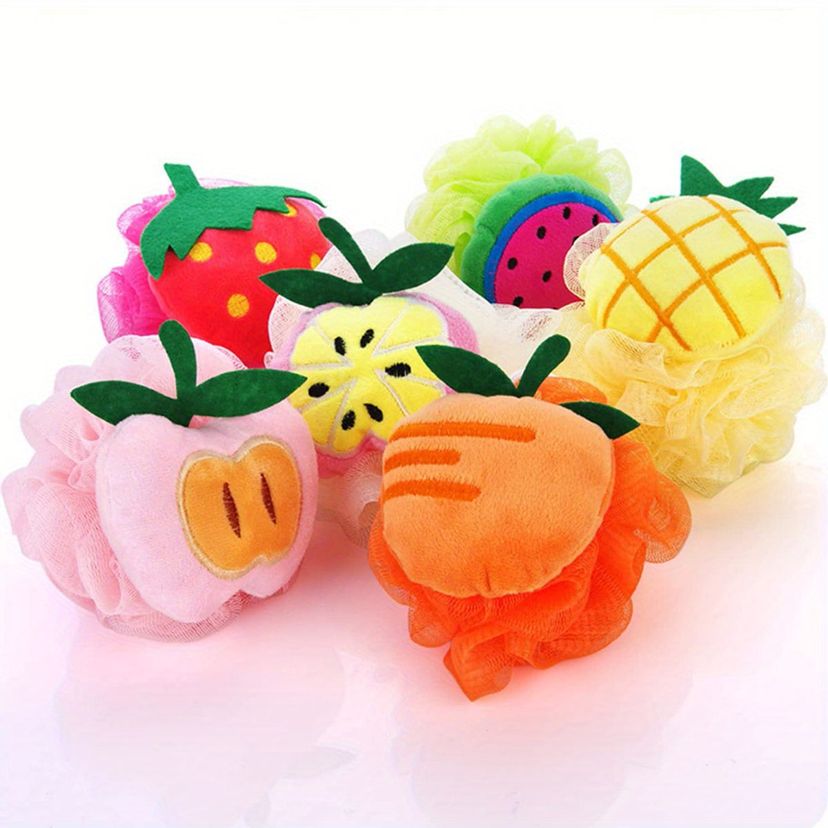 Lot de 4 Fleurs de Bain pour Bébés Filles, Balles de Bain Douces et Non-Éparpilantes pour Bébés Garçons, Balles de Bain à Motifs de Fruits