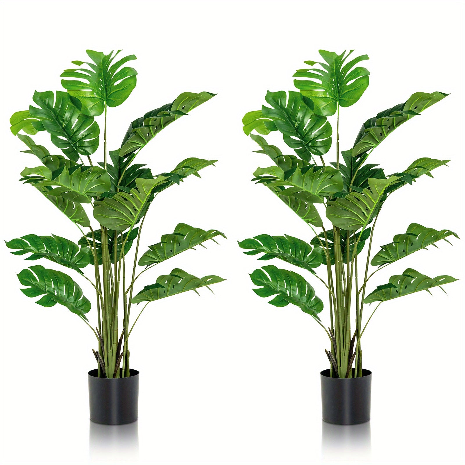 Plante artificielle Monstera Deliciosa Multigot, lot de 2, 1,5 m, avec pot en ciment, 15 grandes feuilles, aucun entretien requis, plantes artificielles décoratives, décoration intérieure et extérieure pour la maison et le bureau.