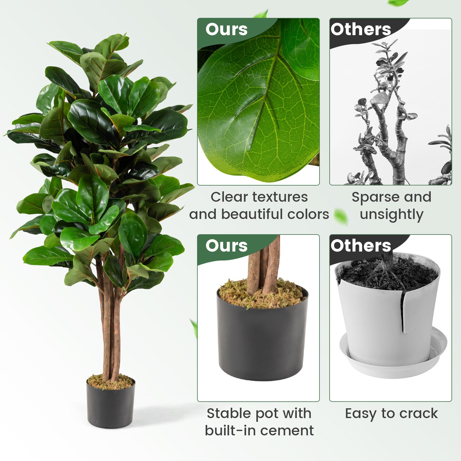 Arbre de Figuier Fiddle Leaf Artificiel TANGKULA de 4 pieds avec Jardinière de Mousse Réaliste - Verdure Exubérante pour Décoration Intérieure & Extérieure, Matériau PP Durable, Entretien Facile