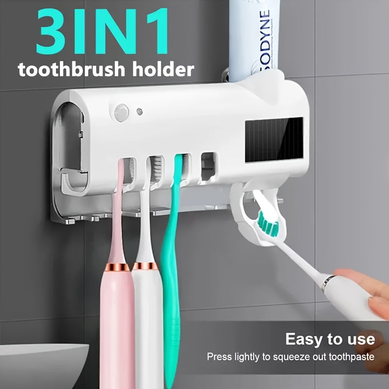 1pc Brosse à dents, distributeur de dentifrice intelligent mural à 4 fentes, support mural pour brosse à dents, accessoires de salle de bain, porte-brosse à dents, support de brosse à dents sans perçage avec kit distributeur de dentifrice à presser