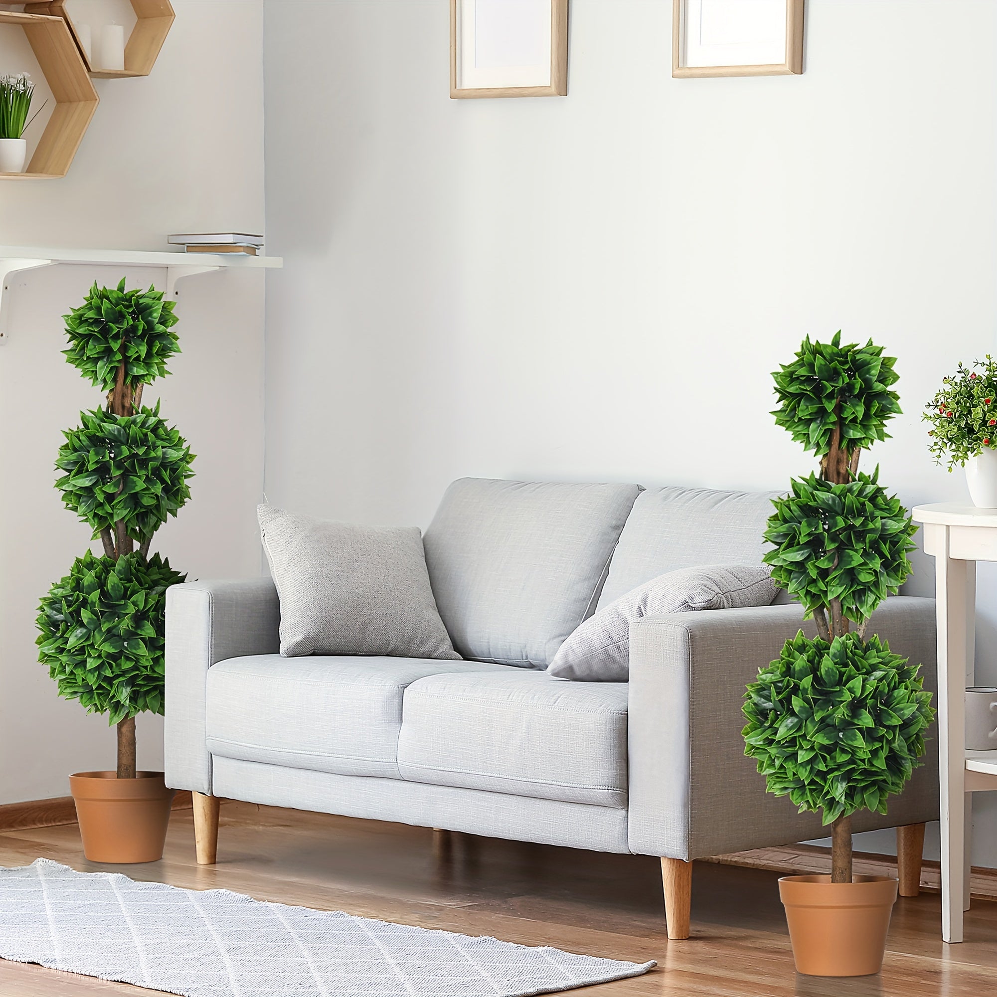 Ensemble de 2 boules topiaires artificielles en buis de 3 pi (35.5 po), plantes artificielles en pot, plantes vertes décoratives pour la maison, le bureau, l'intérieur, l'extérieur, le salon, vert