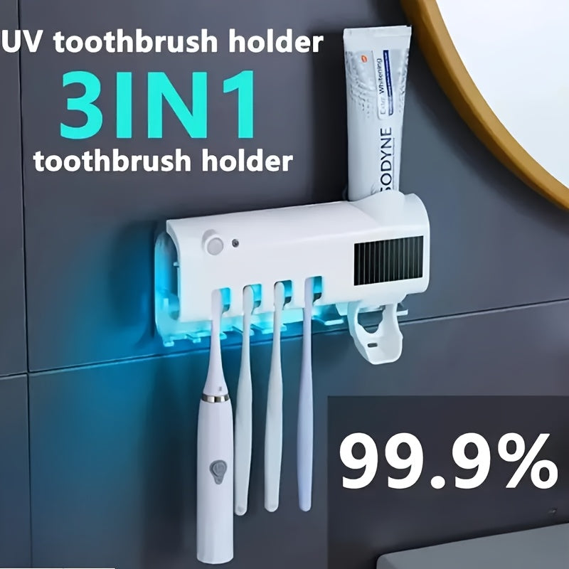 1pc Brosse à dents, distributeur de dentifrice intelligent mural à 4 fentes, support mural pour brosse à dents, accessoires de salle de bain, porte-brosse à dents, support de brosse à dents sans perçage avec kit distributeur de dentifrice à presser