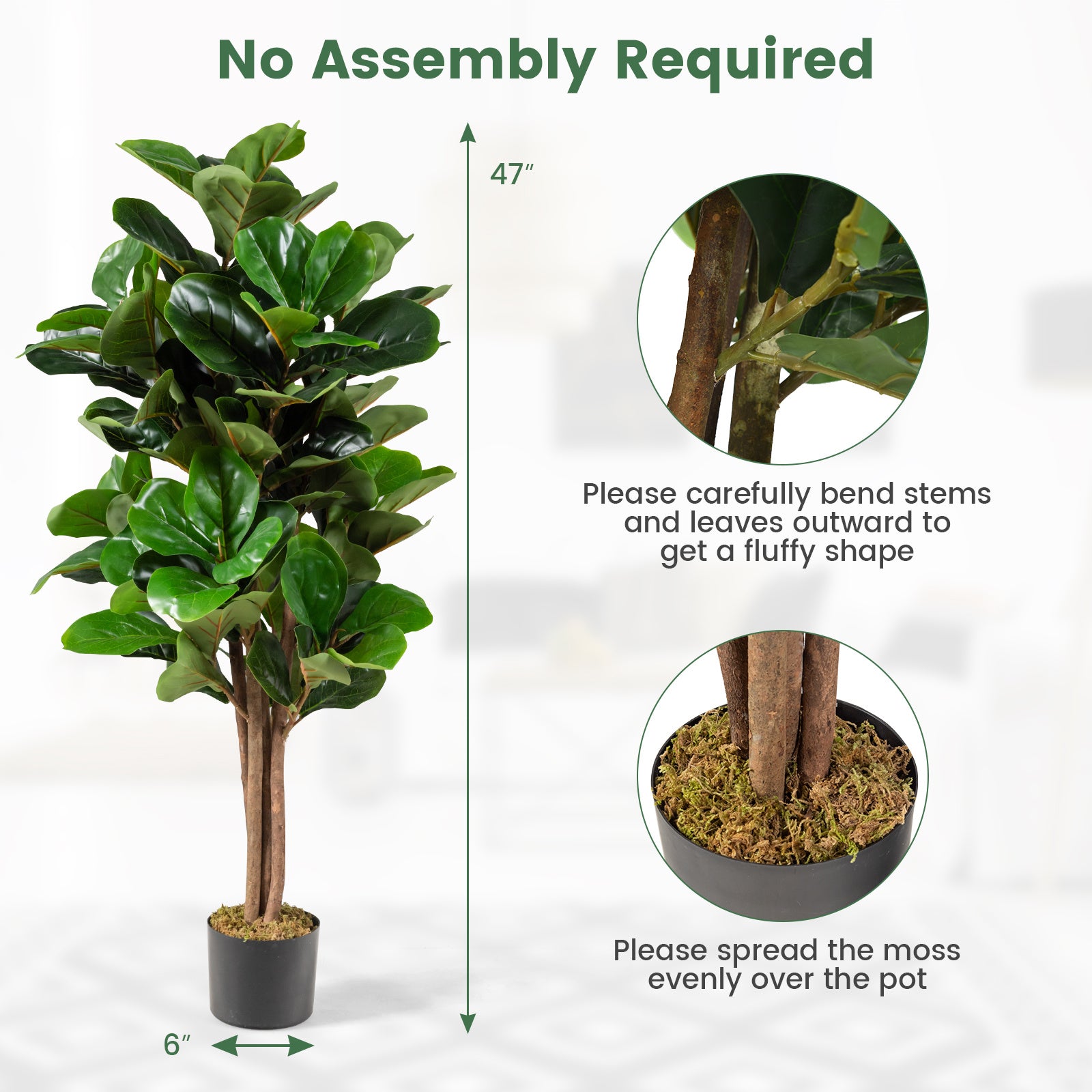 Arbre de Figuier Fiddle Leaf Artificiel TANGKULA de 4 pieds avec Jardinière de Mousse Réaliste - Verdure Exubérante pour Décoration Intérieure & Extérieure, Matériau PP Durable, Entretien Facile