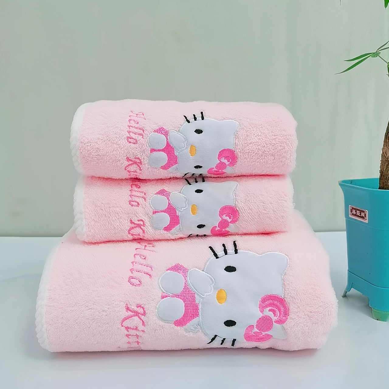 For Hello Kitty Soft Quick-Dry Bath Towel - Pink with Cute Character Design, Lightweight Polyester, Perfect for Dorms & Facial Use, Bathroom Essentials | Playful Design | Quick Dry Towel