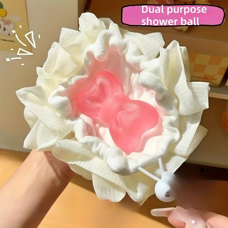 1pc Éponge Douche & Bain Double Usage - Maille Exfoliante Ultra-Douce Sans Peluche, Design Cœur pour Gommage Délicat, Hommes et Femmes, Accessoire de Soin Personnel, Maillage Haut de Gamme, Texture Ultradouce