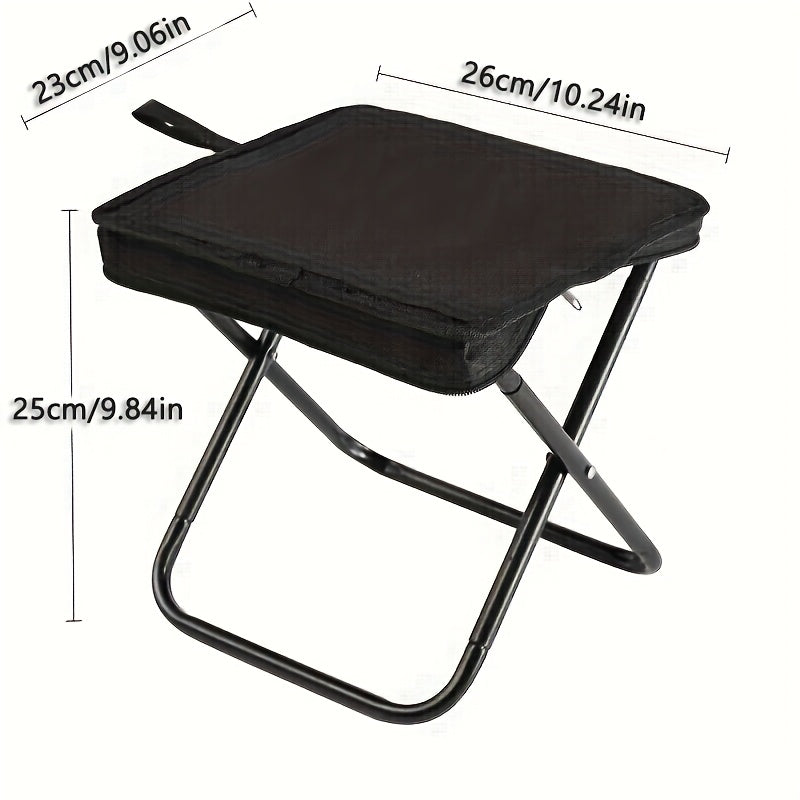 1pc Durable Iron Square Folding Stool, 265 lbs Load Capacity, Compact Design with Zippered Storage Pouch, Ideal for Outdoor Camping and Fishing, Camping Accessories