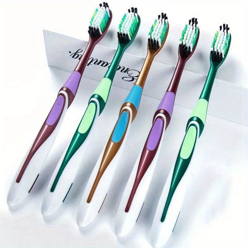 5 brosses à dents durables de dureté moyenne à têtes larges pour adultes - Poils en nylon, essentiels pour l'hygiène bucco-dentaire