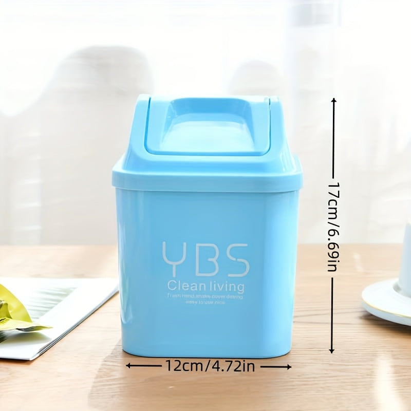 YBS Clean Living Mini Trash Can with Flip Lid – Square Desktop Waste Basket for Kitchen & Living Room, Durable PP Material, Light Blue\u002FWhite\u002FPink, Compact Design for Countertop or Tabletop Use