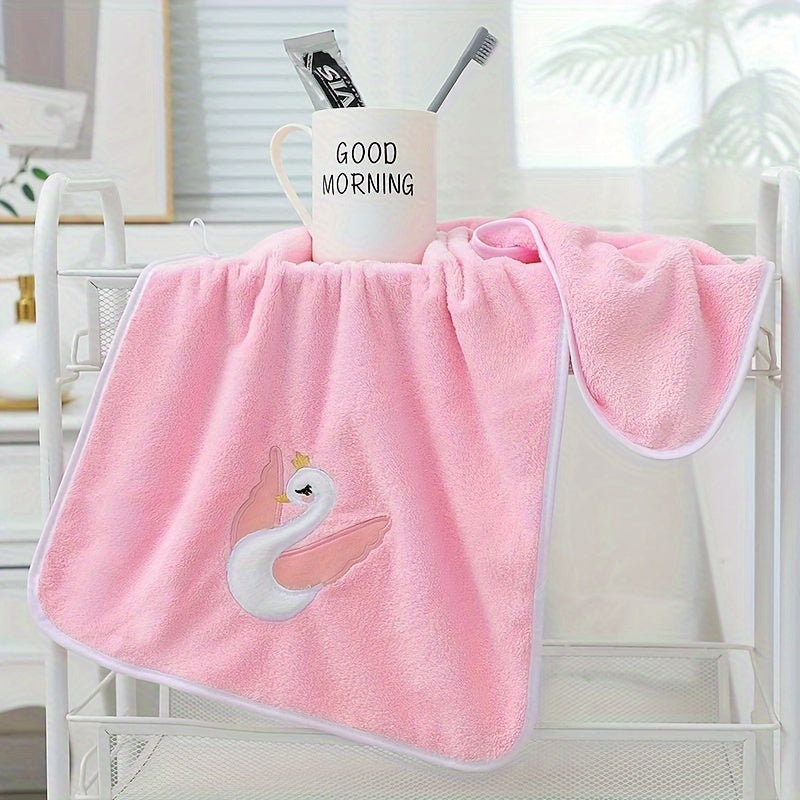 29.53*13.78inch 1pc Cartoon Swan Kid's Bath Towel, Premium Skin-friendly Soft Hand Towel, Absorbent Quick-drying Face Towel, Bathroom Supplies, Home Supplies