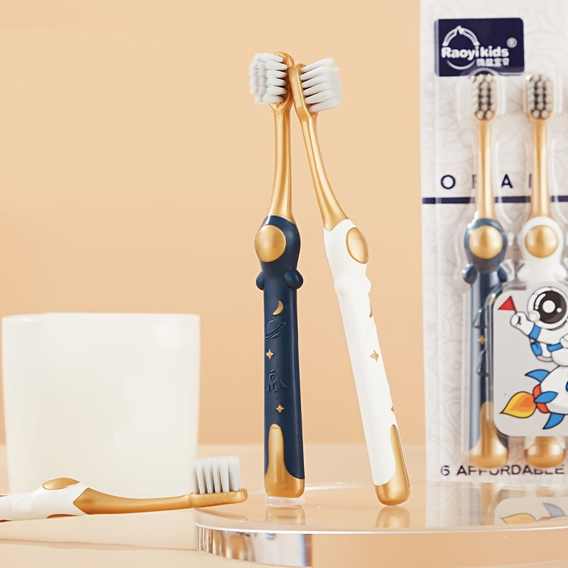 Lot de 6 brosses à dents souples pour enfants - Design astronautes cartoon - Idéal pour les 6-12 ans - Poils en nylon doux pour gencives sensibles - Unisexe