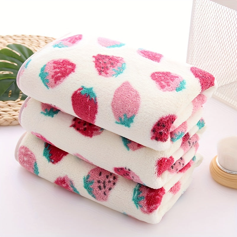 1 Set Little Strawberry Cartoon Bath Towel Set, Super Absorbent Fast Drying, 300 GSM, 89% Polyester 11% Nylon Knitted Fabric, Handtowel