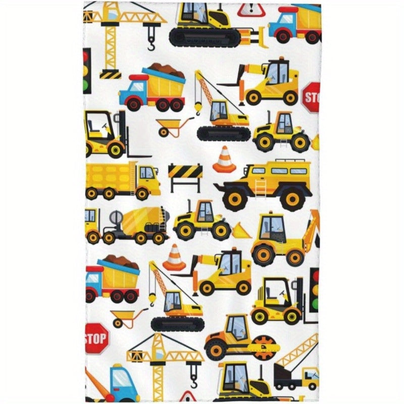 1pc 18x26 Inch Cartoon Construction Vehicle Bathroom Towel - Soft, Absorbent, Quick-Dry Polyester Towel for Shower, Pool, Beach, Gym, Yoga & Travel, Travel Towel | Construction Theme | Absorbent Fabric, Bath Towels