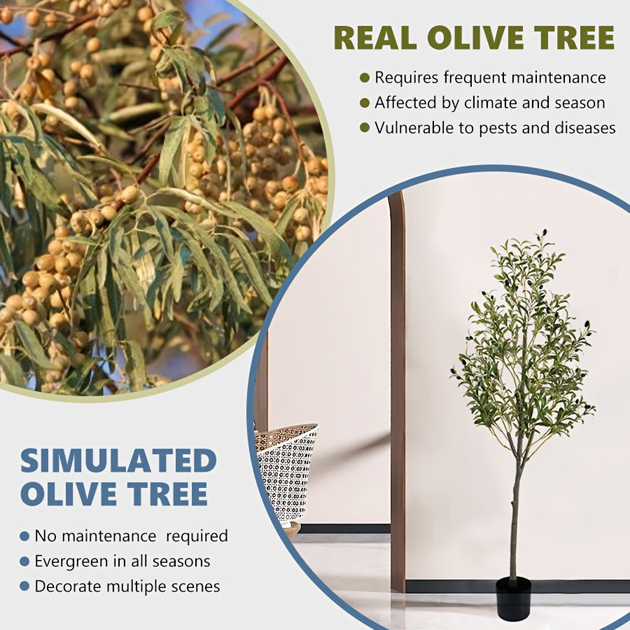 Arbre d'Olive Artificiel, Plante en Soie de 6 Pieds avec Feuilles et Fruits pour Décoration Intérieure Moderne, Idéal pour Noël