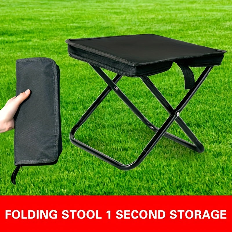 1pc Durable Iron Square Folding Stool, 265 lbs Load Capacity, Compact Design with Zippered Storage Pouch, Ideal for Outdoor Camping and Fishing, Camping Accessories