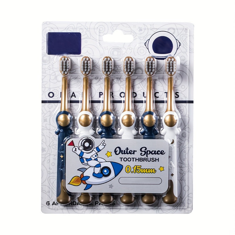 Lot de 6 brosses à dents souples pour enfants - Design astronautes cartoon - Idéal pour les 6-12 ans - Poils en nylon doux pour gencives sensibles - Unisexe