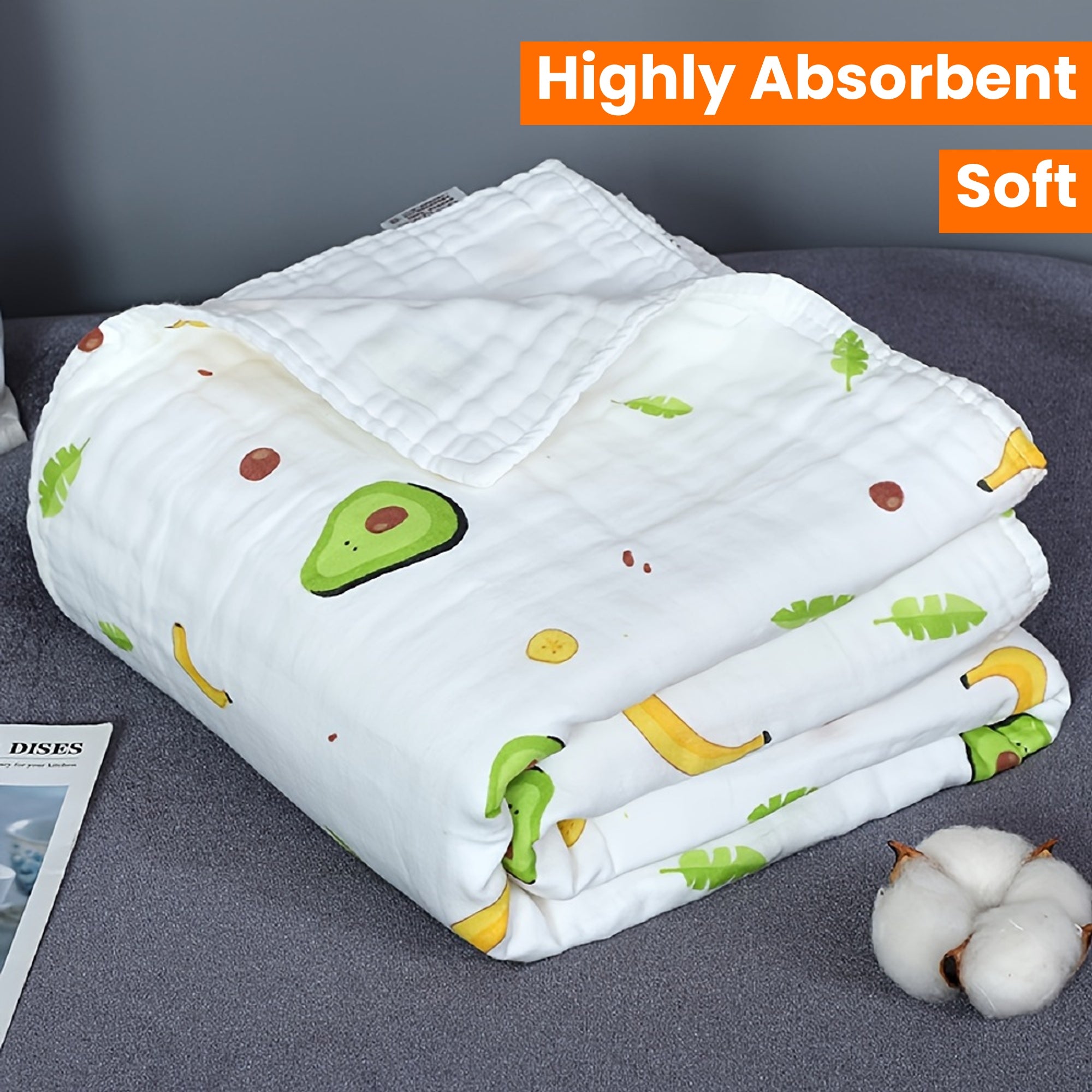 Soft Six-Layer Gauze Bath Towel Blanket for Babies, Highly Absorbent, Perfect for Swaddling.