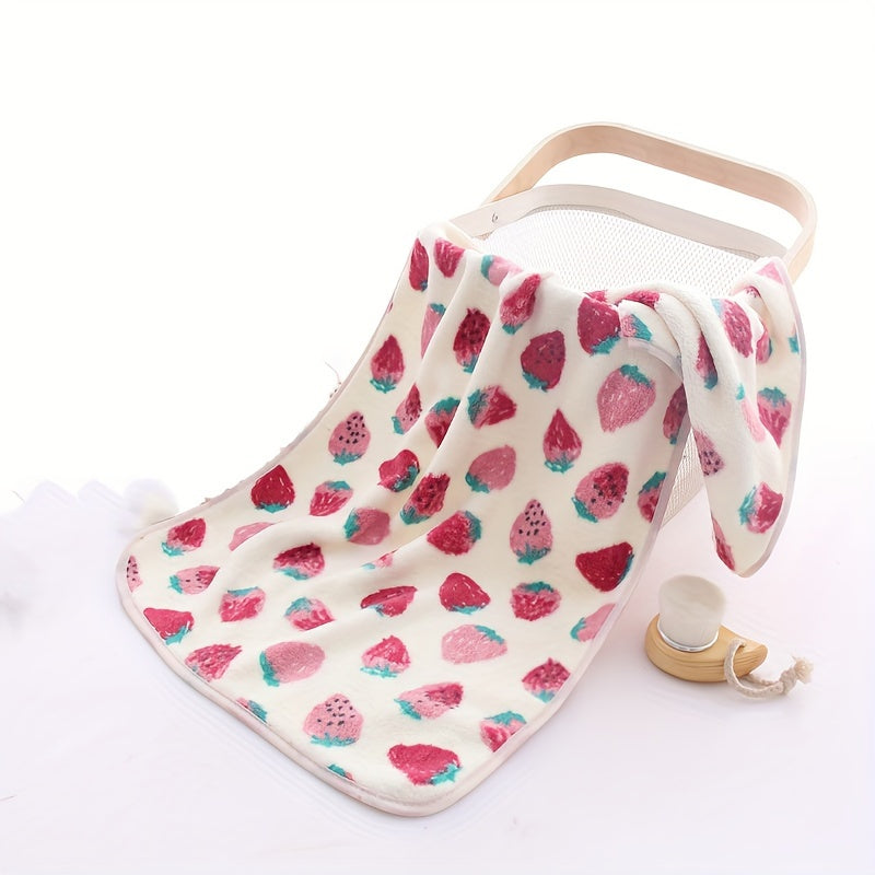 1 Set Little Strawberry Cartoon Bath Towel Set, Super Absorbent Fast Drying, 300 GSM, 89% Polyester 11% Nylon Knitted Fabric, Handtowel