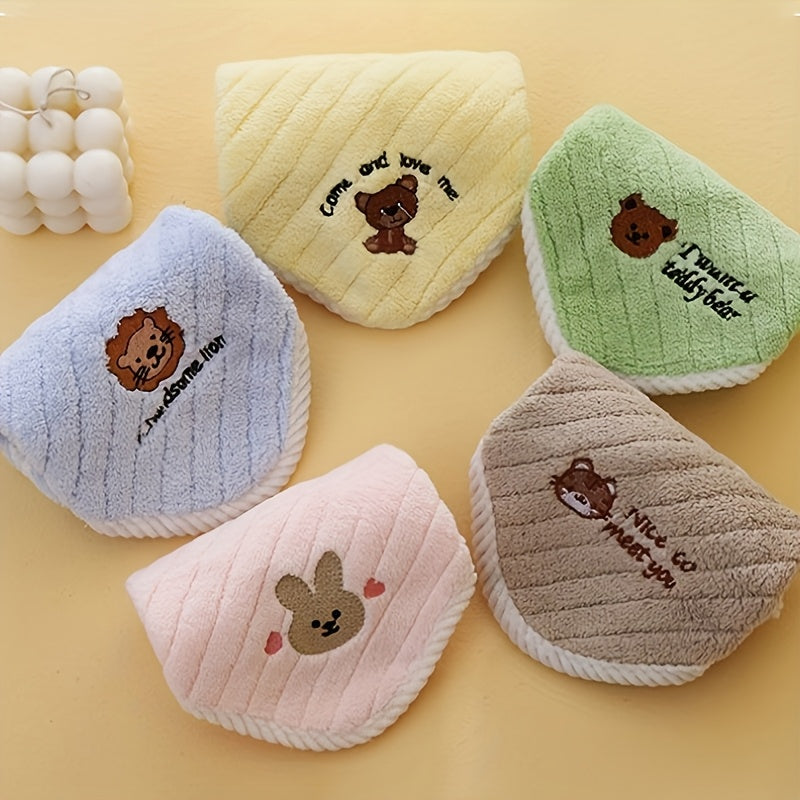 5pcs Coral Fleece Baby & Toddler Soft Absorbent Square Towels - Cute Animal Designs (Bear, Rabbit, Piglet) with Inspirational Quotes, Mixed Pastel Colors for Infants, Nursery & Travel, Travel Baby Towels | Decorative Baby Item | Soothing Baby Colors