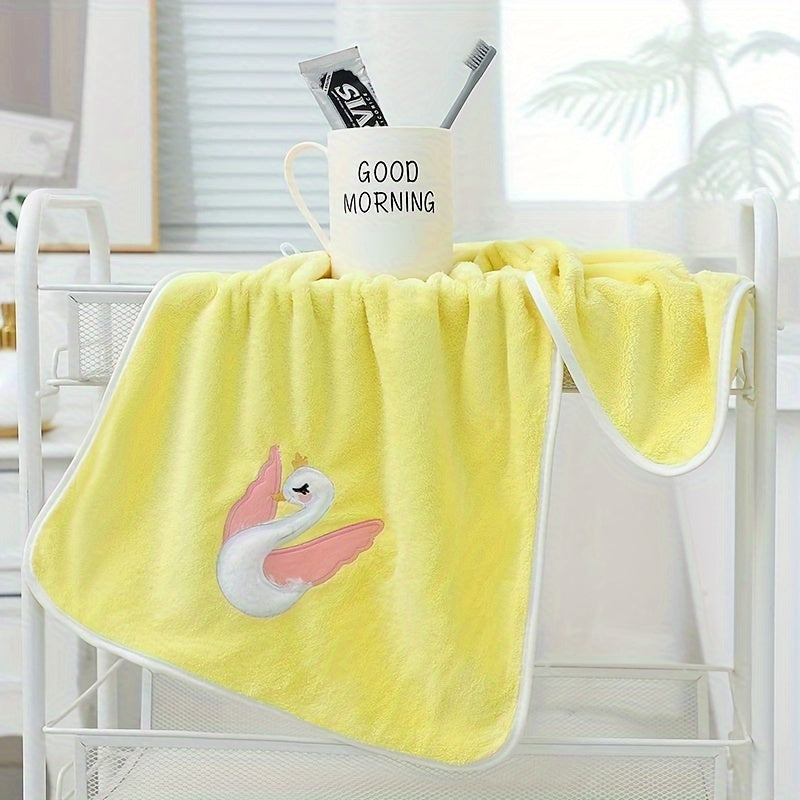 29.53*13.78inch 1pc Cartoon Swan Kid's Bath Towel, Premium Skin-friendly Soft Hand Towel, Absorbent Quick-drying Face Towel, Bathroom Supplies, Home Supplies