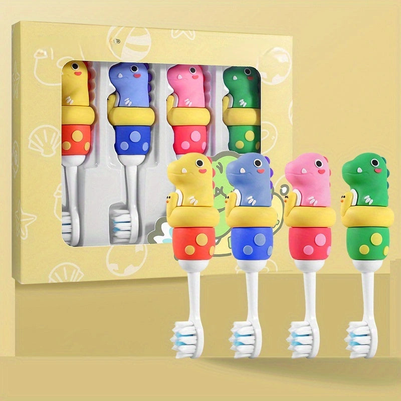 Henke 4pièces Boîtes-cadeaux 2Boîtes × 4pièces Boîtes-cadeaux Fun Cute Dinosaur Soft Bristle Toothbrush Voyage Essentiel Maternelle Mode Spécial