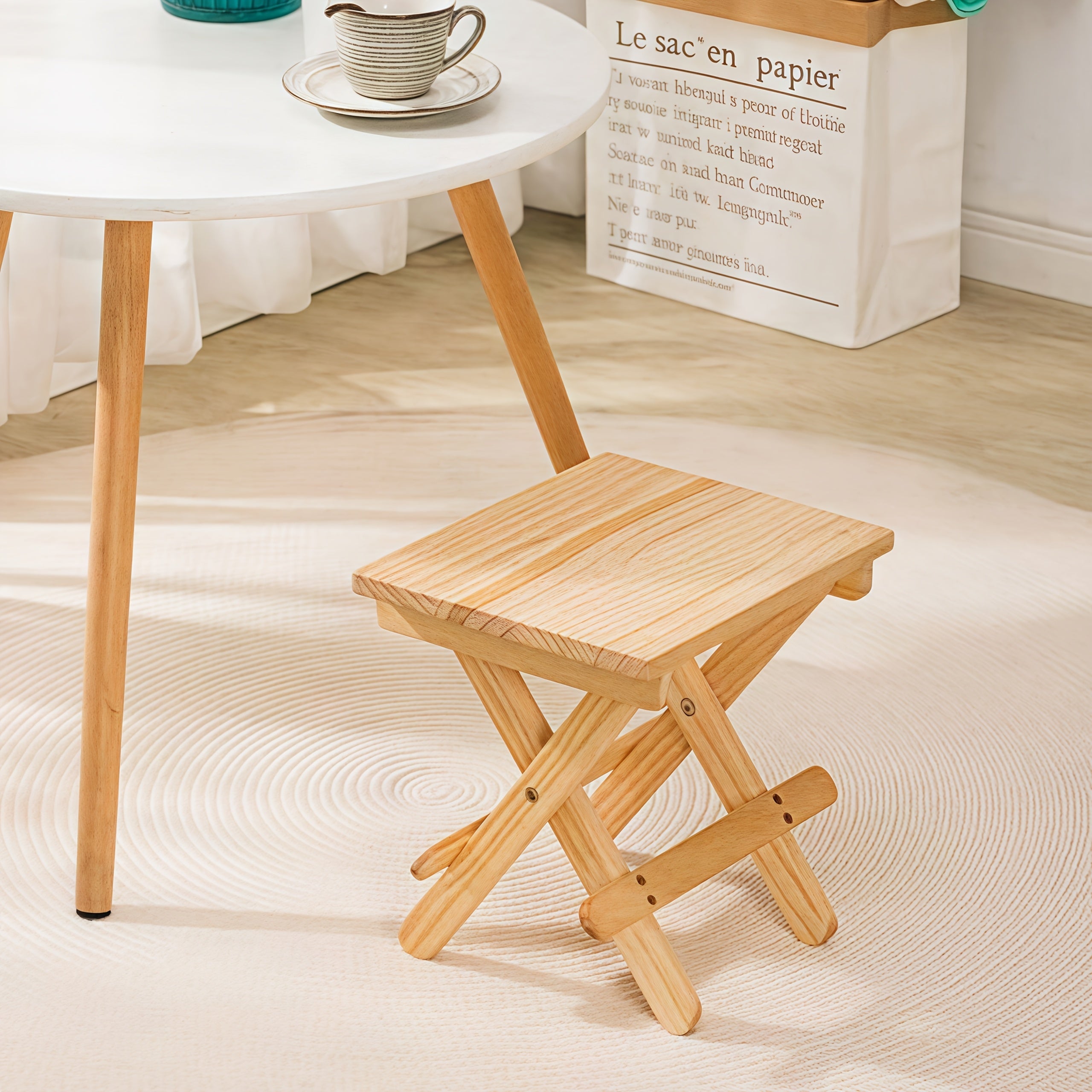 1pc Solid Wood Folding Camping Chair, Portable Small Folding Stool, Ultra-Lightweight Design Fishing Bench for Garden, Beach, Camping, Home Use, No Assembly Required Natural Color, Walnut