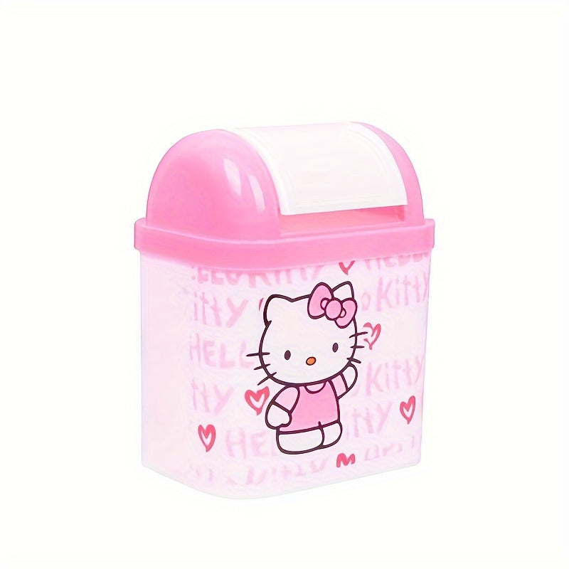 Sanrio for hello kitty Silent Trash Can - Pink Durable ABS Plastic Mini Bin with Cute Character Design, Screw-Off Lid for Desktop Storage & Office Organization, Desktop Trash Can, Playful Design, Smooth Surface