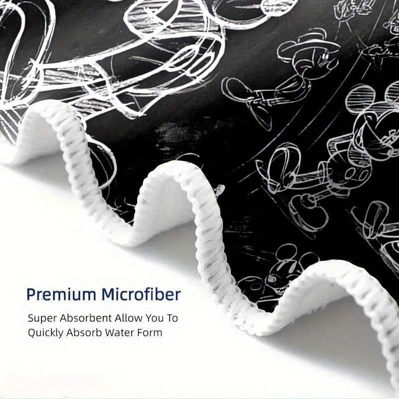 1pc Disney Mickey Mouse Beach Towel - Quick-Dry Absorbent Polyester, Soft Yoga Travel Swimming Fitness Camping Towel with Black & White Line Art Design, Hand Wash Only, Beach Blanket